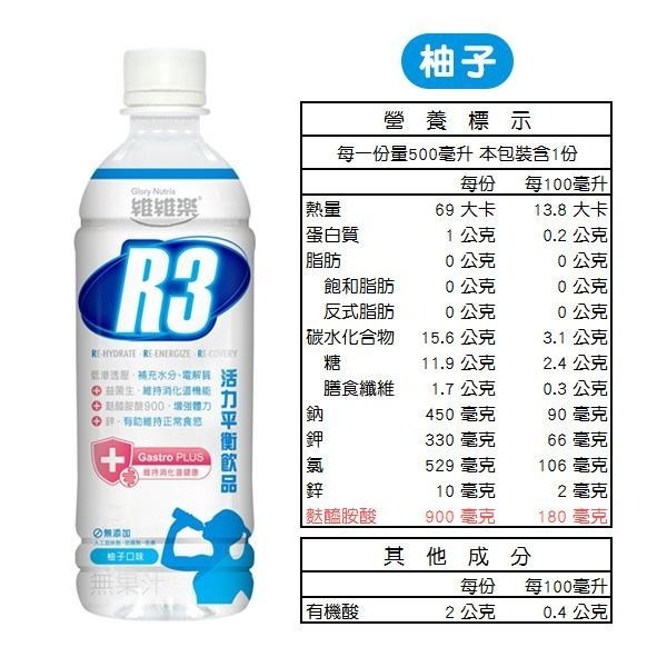 【滿額免運】維維樂 R3活力平衡飲品Plus 500ml 柚子 / 草莓奇異果 / 蘋果 電解質補充【新宜安中西藥局】-細節圖3