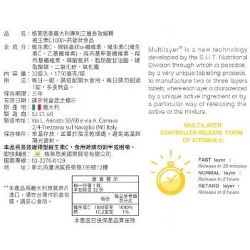 【滿額免運】格萊思美 維生素C1000+鈣 32錠/盒 長效緩釋 義大利專利【新宜安中西藥局】-細節圖4