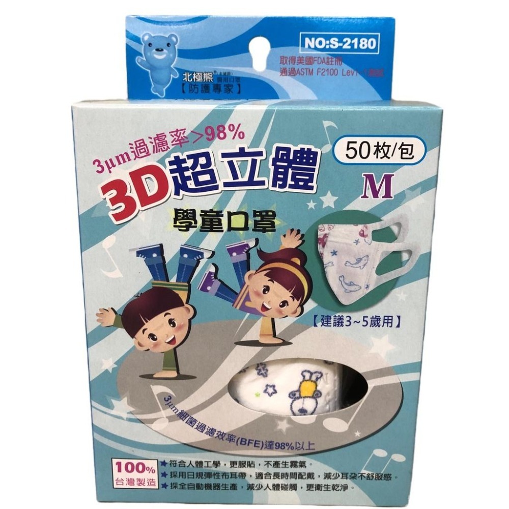 【滿額免運】日昇 北極熊 3D超立體學童口罩 3~5歲用 樣式隨機出貨【新宜安中西藥局】-細節圖2