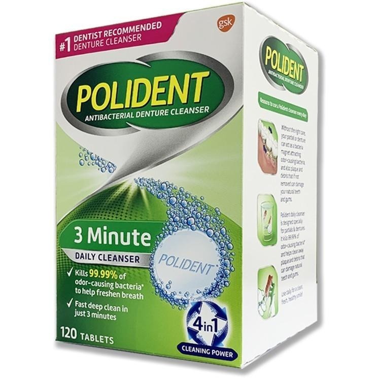 【滿額免運】Polident 保麗淨 假牙清潔錠 120粒 盒裝 美國原裝進口【新宜安中西藥局】-細節圖2