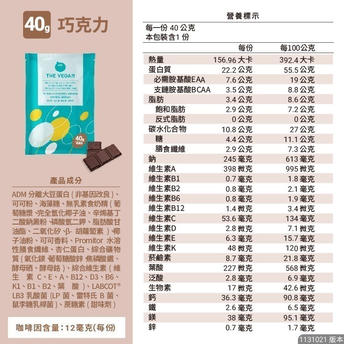 【滿額免運】THE VEGAN 樂維根 大豆蛋白飲 隨身包 40g 純素 植物性 高蛋白 日常方便補充【新宜安中西藥局】-規格圖9
