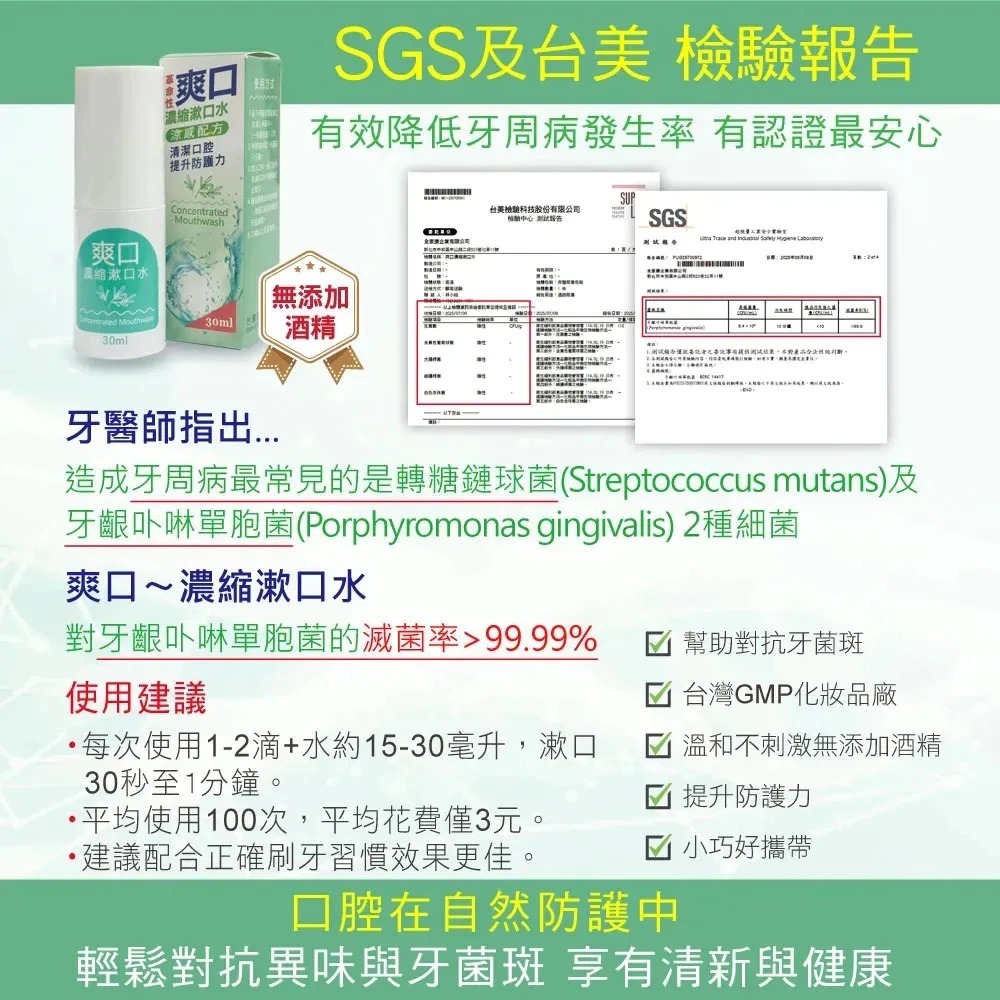 【滿額免運】爽口 濃縮漱口水 30ml/瓶 無酒精 草本精華 茶樹 鼠尾草 百里香 丁香 薄荷【新宜安中西藥局】-細節圖5