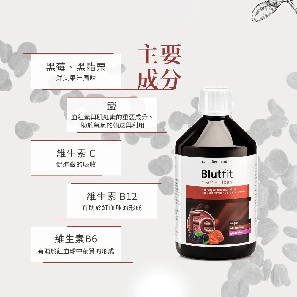 【滿額免運】Sanct Bernhard 聖伯納德 水果鐵飲 500ml/瓶 德國天然草本維生素B、C【新宜安中西藥局】-細節圖4