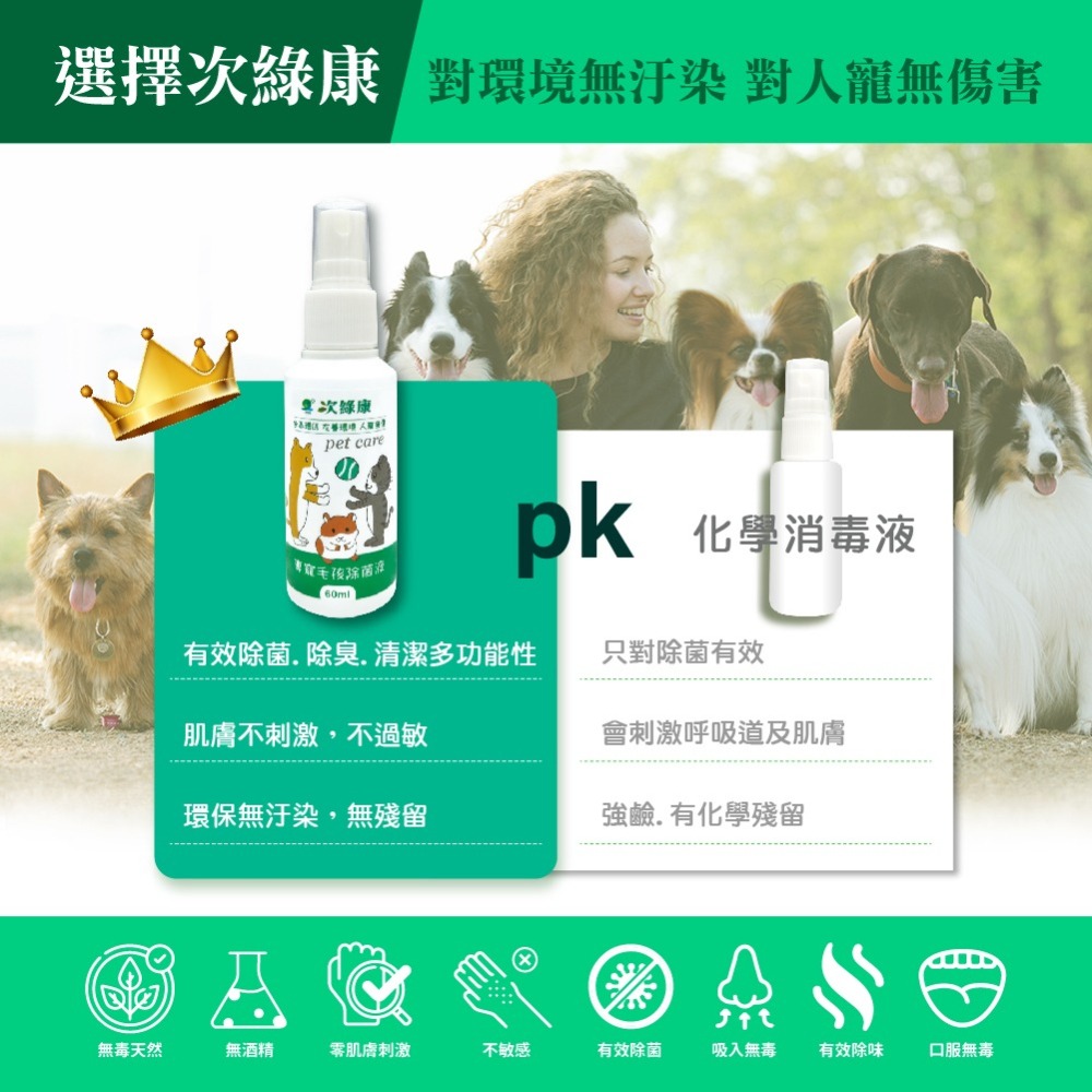 【滿額免運】次綠康 寵物專用除菌液 60ml x 2入組 環境除味液 除菌 除臭【新宜安中西藥局】-細節圖6