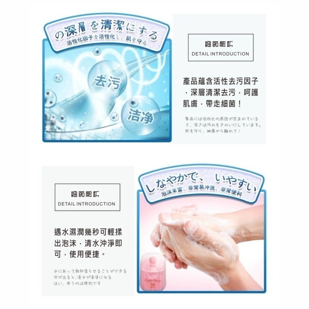 ⚡台灣現貨⚡日本paper soap便攜香皂片 香皂盒 吸卡纸香皂 50片 一次性洗手旅行皂 防疫 幼兒園-細節圖3