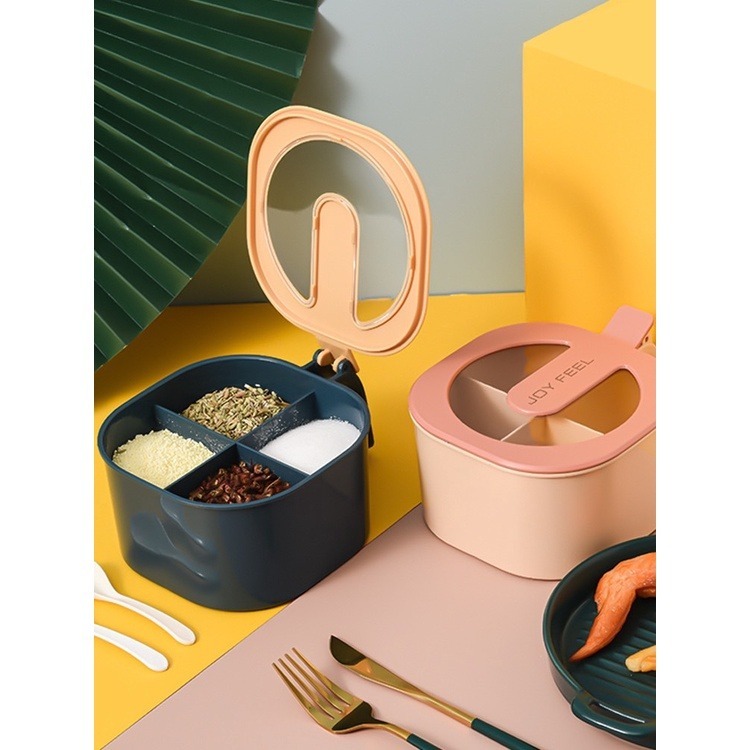 ⚡台灣現貨⚡北歐撞色四格調味盒 調味盒 四格調味盒 日式調味罐 創意廚房分格調味盒 廚房 收納盒 收納罐-細節圖2