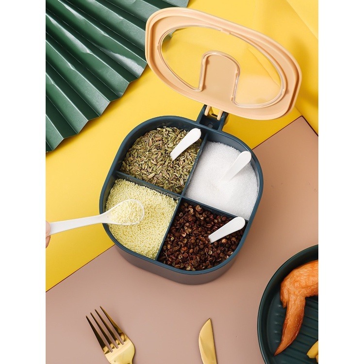 ⚡台灣現貨⚡北歐撞色四格調味盒 調味盒 四格調味盒 日式調味罐 創意廚房分格調味盒 廚房 收納盒 收納罐-細節圖3