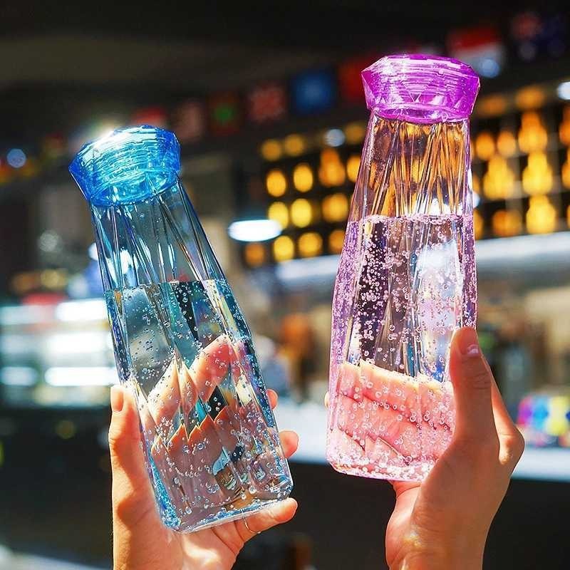 ⚡台灣現貨⚡ins鑽石水晶炫彩玻璃瓶 400ml 隨行杯 飲料杯 水杯 水瓶 牛奶瓶-細節圖7