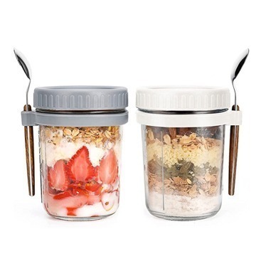 ⚡台灣現貨⚡時尚早餐玻璃杯 韓風玻璃燕麥杯 早餐杯 送湯匙 燕麥杯 密封罐 密封杯 梅森杯 早餐杯-細節圖2