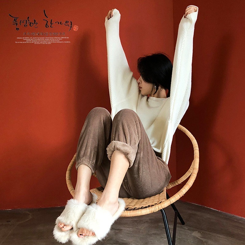 ⚡台灣現貨⚡暖暖褲 珊瑚絨長褲 褲子 縮口褲 家居外穿 保暖褲 百搭長褲睡褲 仙女暖暖褲 睡褲 運動褲 休閒褲-細節圖4