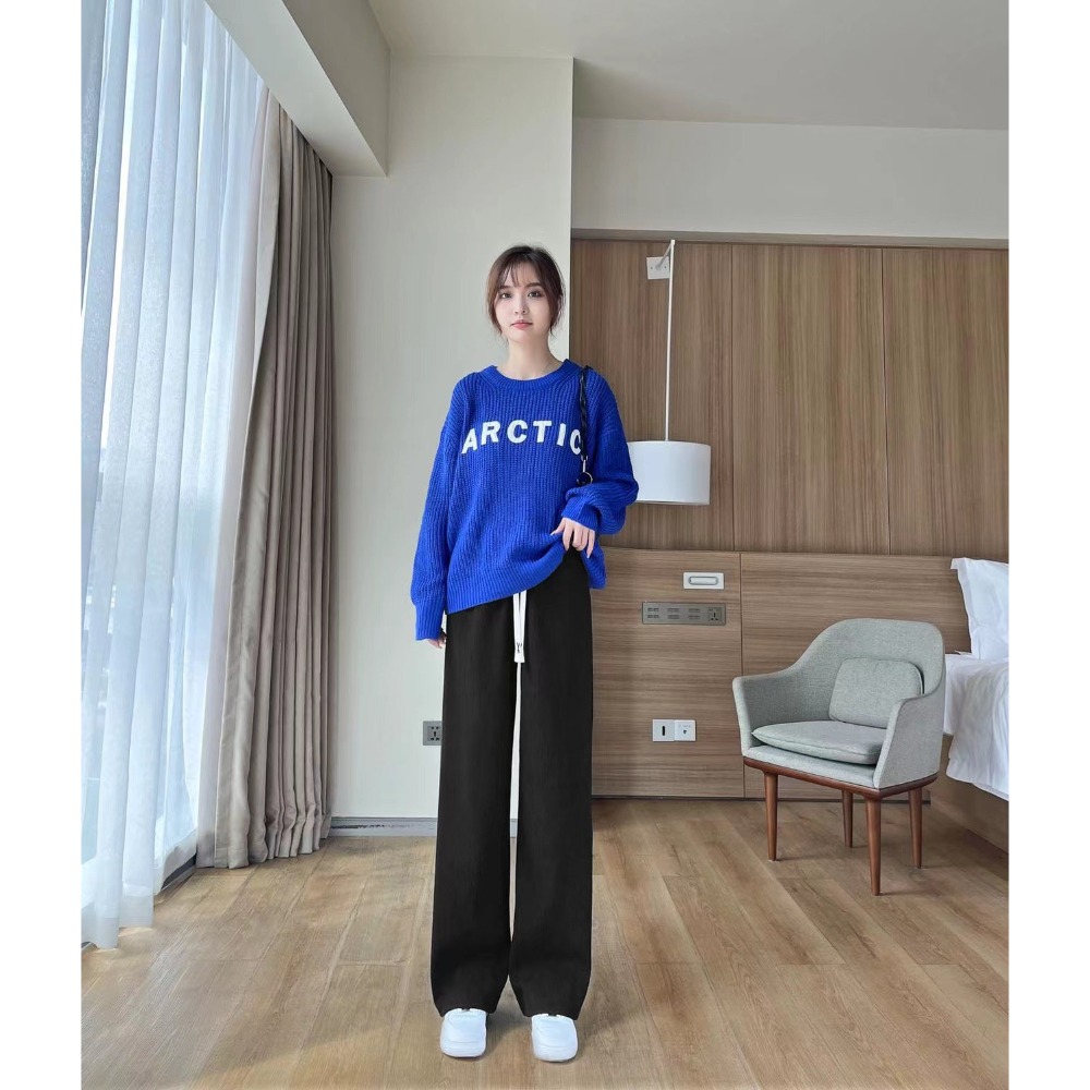 ⚡冬季必備⚡韓版高腰內刷毛奶油色系寬褲 褲子 長褲 女裝 高腰褲 直筒褲 黑褲 發熱褲 保暖褲 刷毛褲 暖暖褲-規格圖9