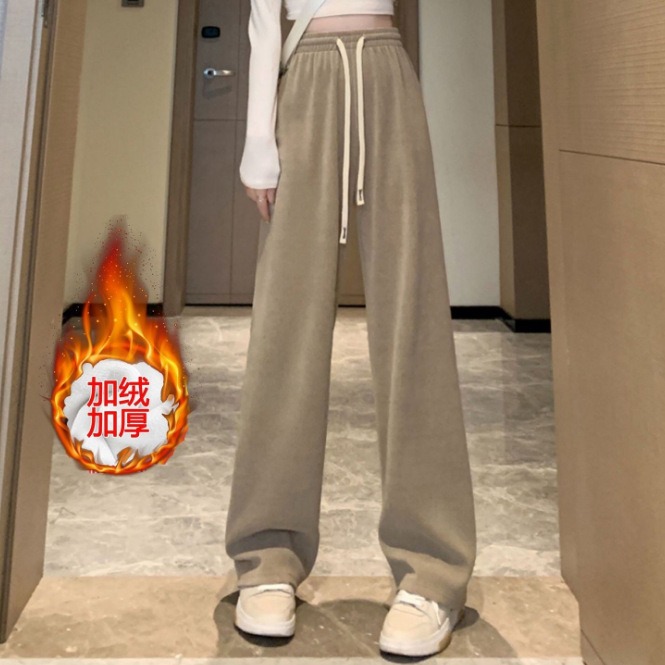 ⚡冬季必備⚡韓版高腰內刷毛奶油色系寬褲 褲子 長褲 女裝 高腰褲 直筒褲 黑褲 發熱褲 保暖褲 刷毛褲 暖暖褲-規格圖9