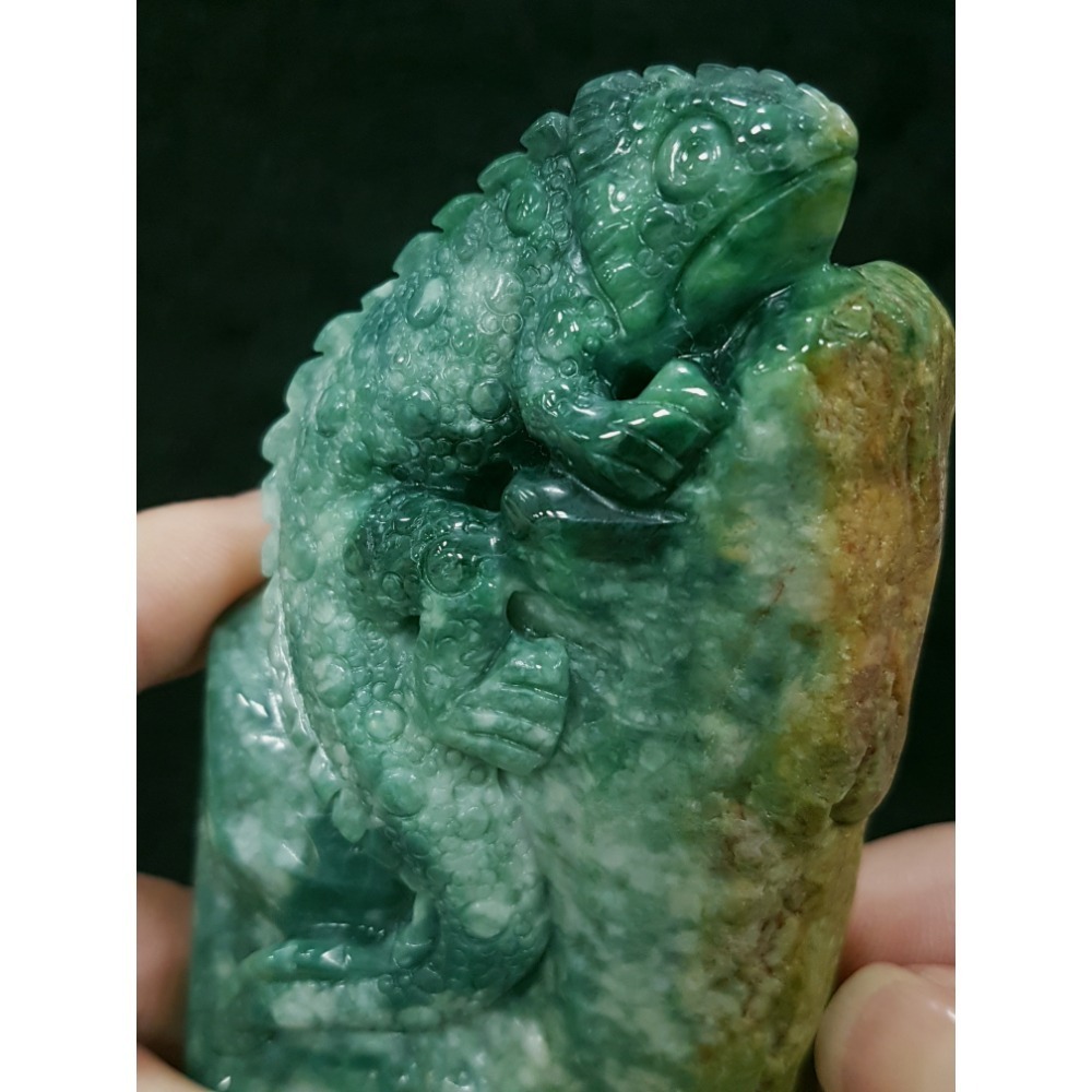 天然緬甸玉A貨翡翠巧雕 蜥蜴 今非昔比 蜥望無窮 吸金百億 變色龍 擺件-細節圖3