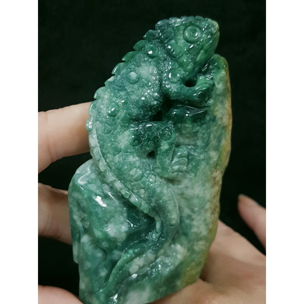 天然緬甸玉A貨翡翠巧雕 蜥蜴 今非昔比 蜥望無窮 吸金百億 變色龍 擺件-細節圖4