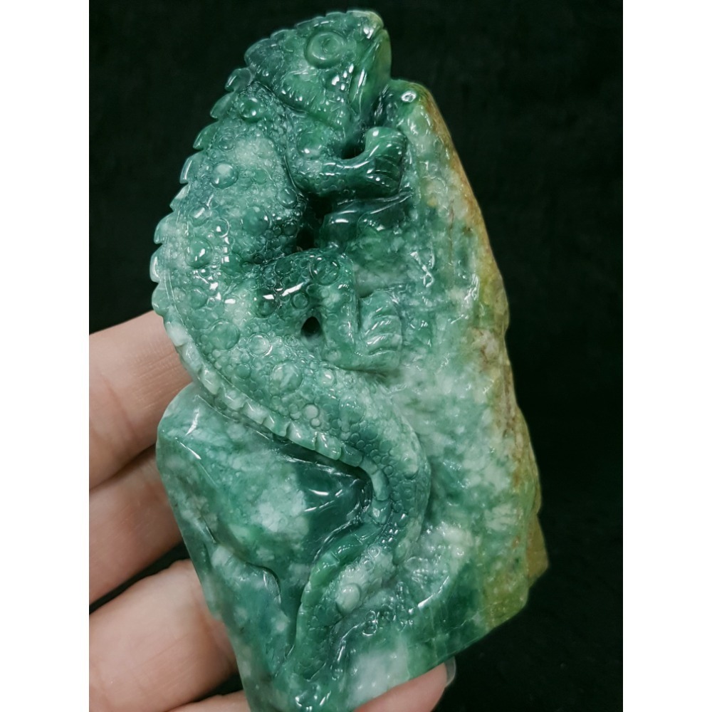 天然緬甸玉A貨翡翠巧雕 蜥蜴 今非昔比 蜥望無窮 吸金百億 變色龍 擺件-細節圖11