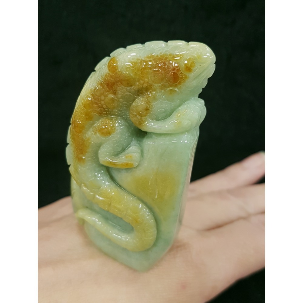 天然緬甸玉A貨翡翠巧雕 蜥蜴 今非昔比 蜥望無窮 吸金百億 變色龍 擺件-細節圖6