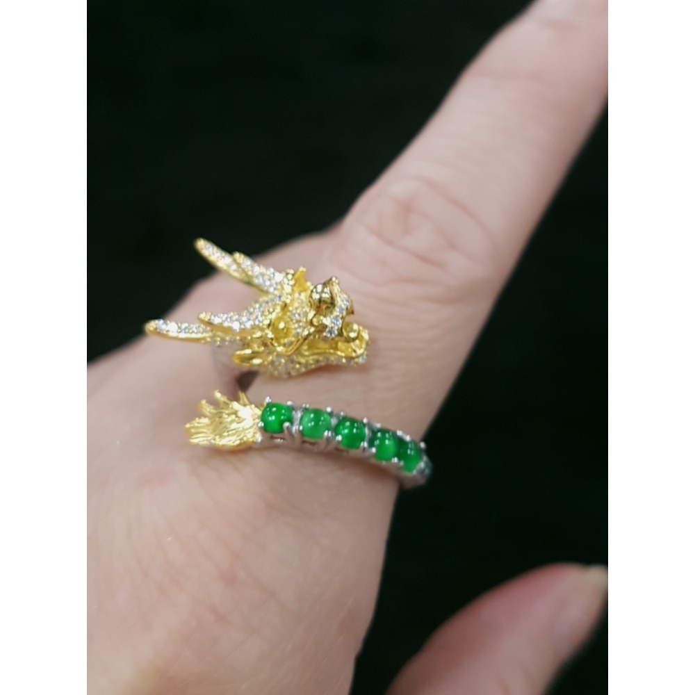 天然緬甸玉A貨翡翠 龍戒 攏來戒指 戒子 玉戒 925銀鋯石-細節圖2