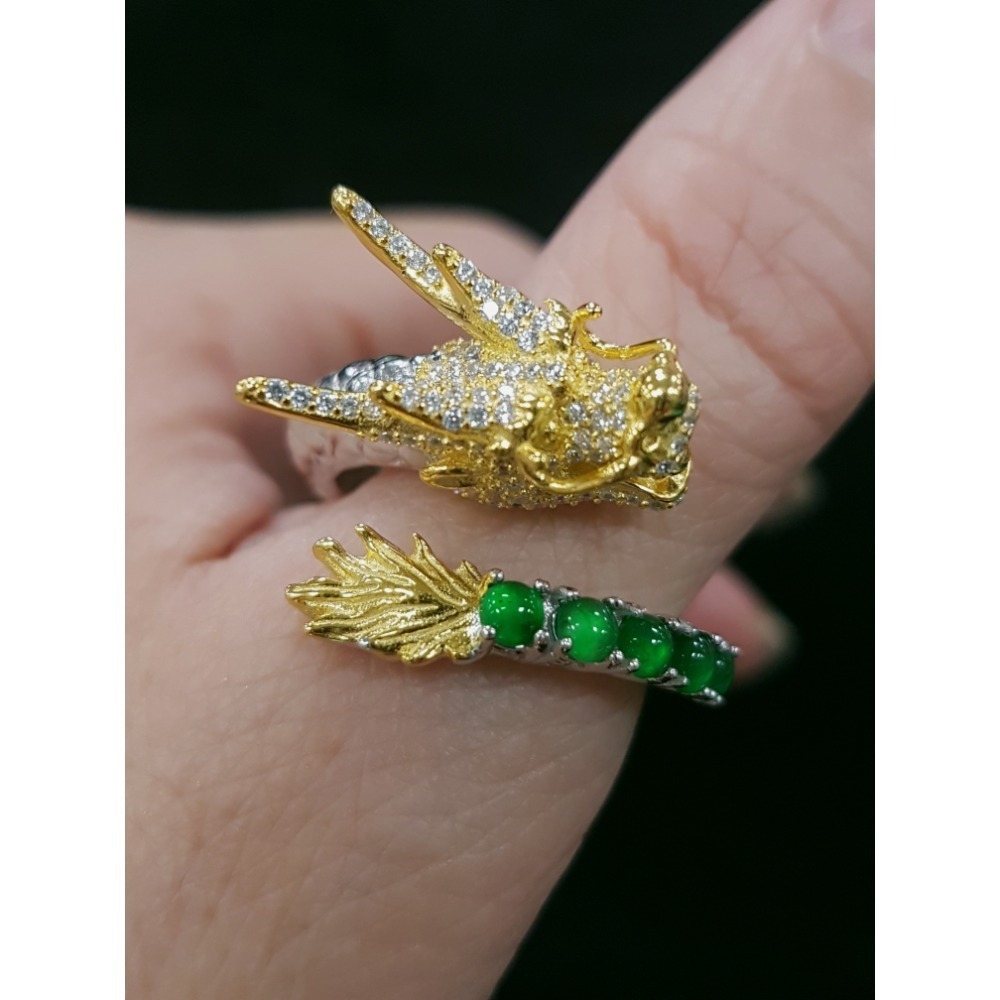 天然緬甸玉A貨翡翠 龍戒 攏來戒指 戒子 玉戒 925銀鋯石-細節圖6