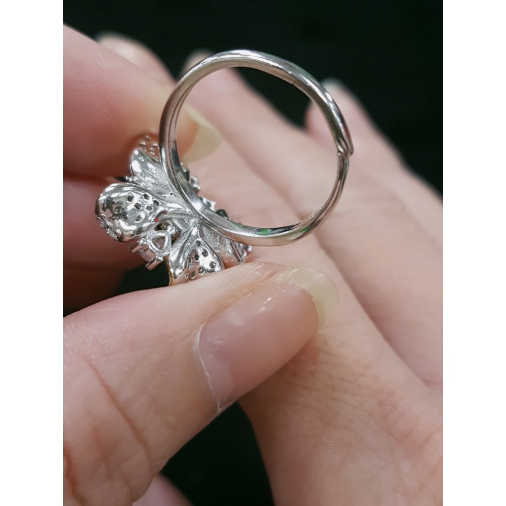 天然緬甸玉A貨翡翠瓜料蝴蝶 戒指 戒子 玉戒 925銀鋯石-細節圖6