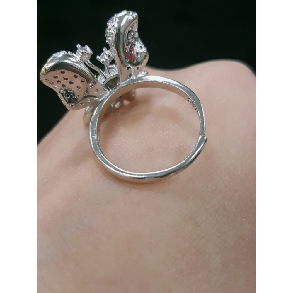 天然緬甸玉A貨翡翠瓜料蝴蝶 戒指 戒子 玉戒 925銀鋯石-細節圖7