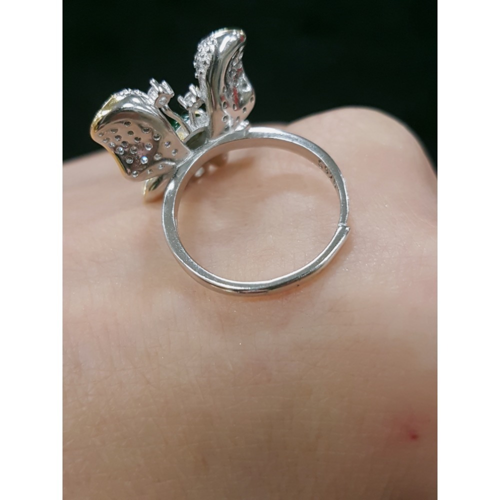 天然緬甸玉A貨翡翠瓜料蝴蝶 戒指 戒子 玉戒 925銀鋯石-細節圖6