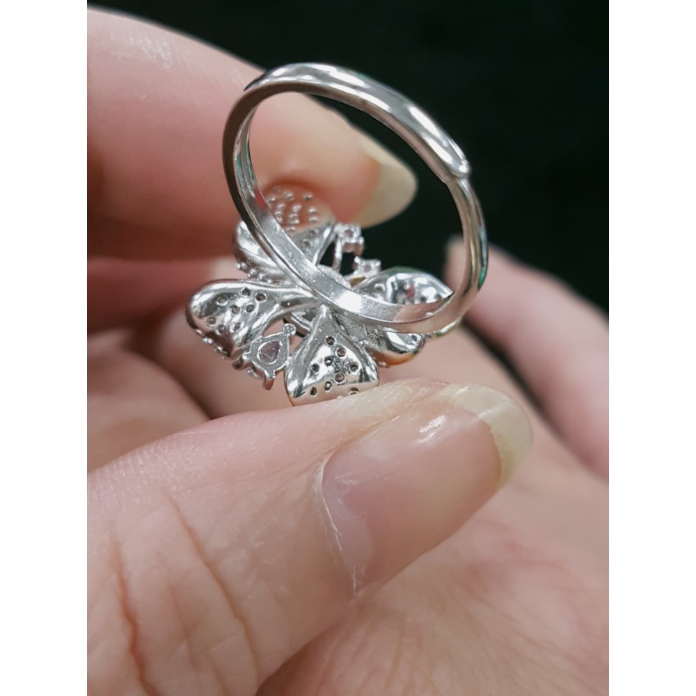 天然緬甸玉A貨翡翠瓜料蝴蝶 戒指 戒子 玉戒 925銀鋯石-細節圖8