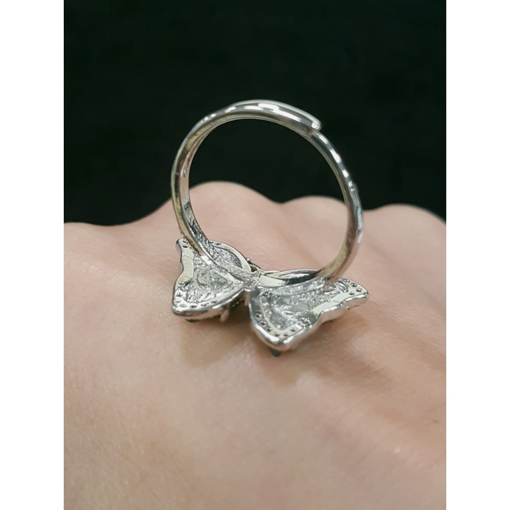 天然緬甸玉A貨翡翠蝴蝶 戒指 戒子 玉戒 925銀鋯石#蛋面戒指-細節圖5