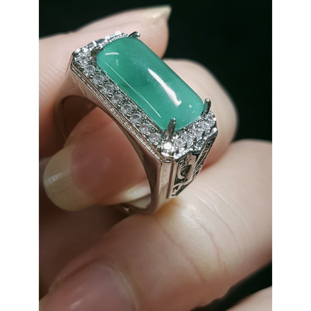 天然緬甸玉A貨翡翠瓜料方戒 馬鞍戒 戒指 戒子 玉戒-細節圖2