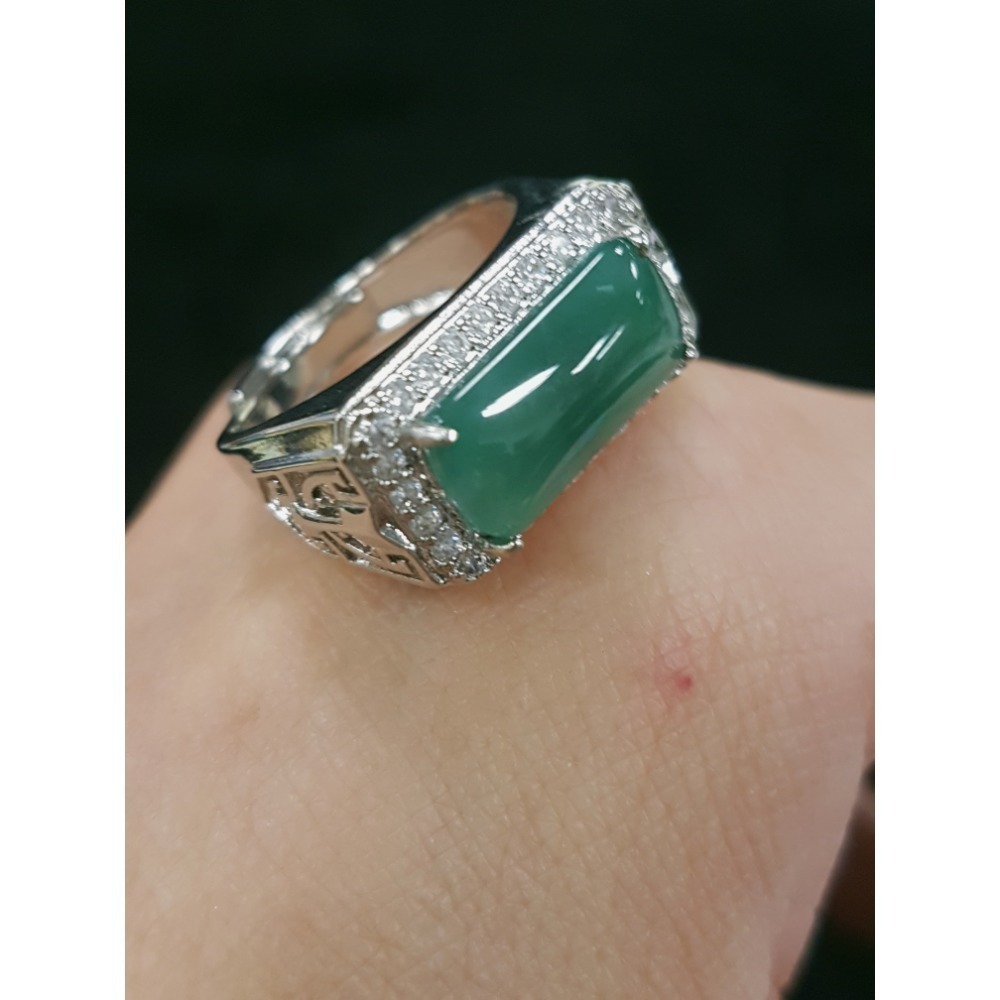 天然緬甸玉A貨翡翠瓜料方戒 馬鞍戒 戒指 戒子 玉戒-細節圖4