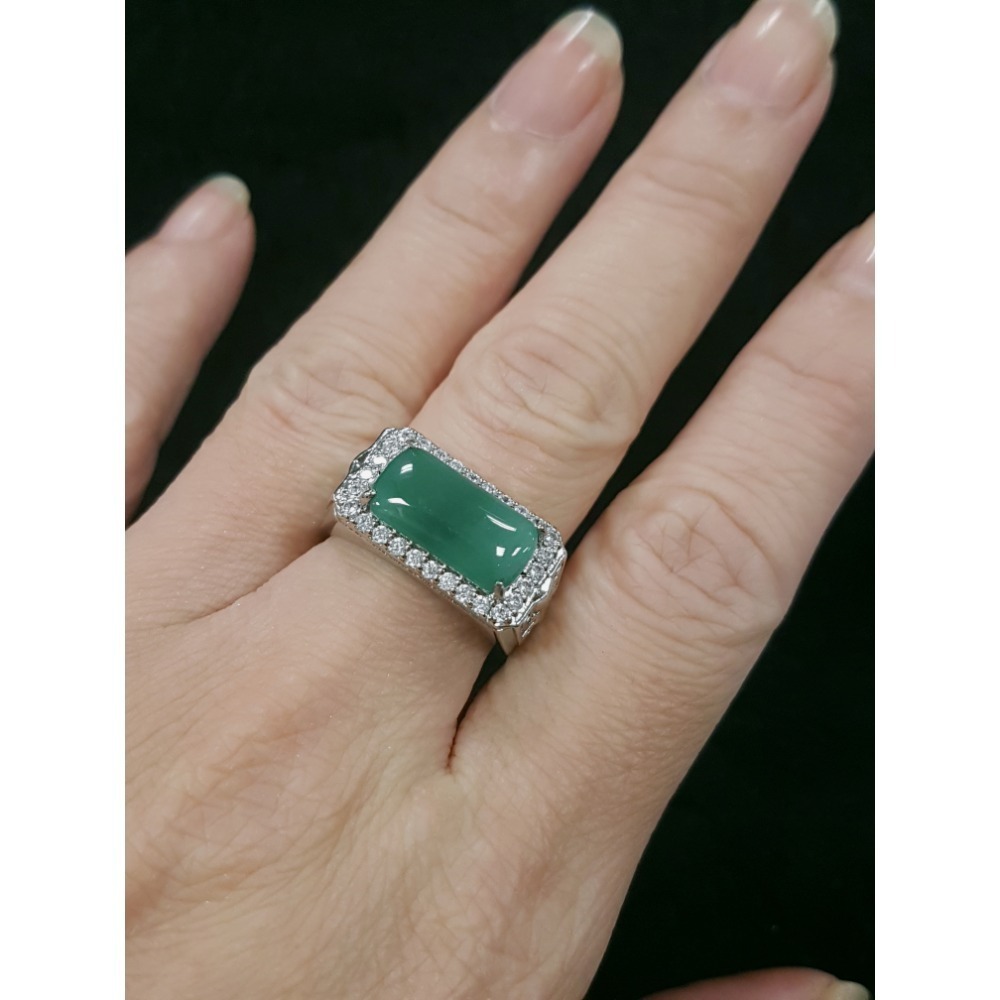 天然緬甸玉A貨翡翠瓜料方戒 馬鞍戒 戒指 戒子 玉戒-細節圖6