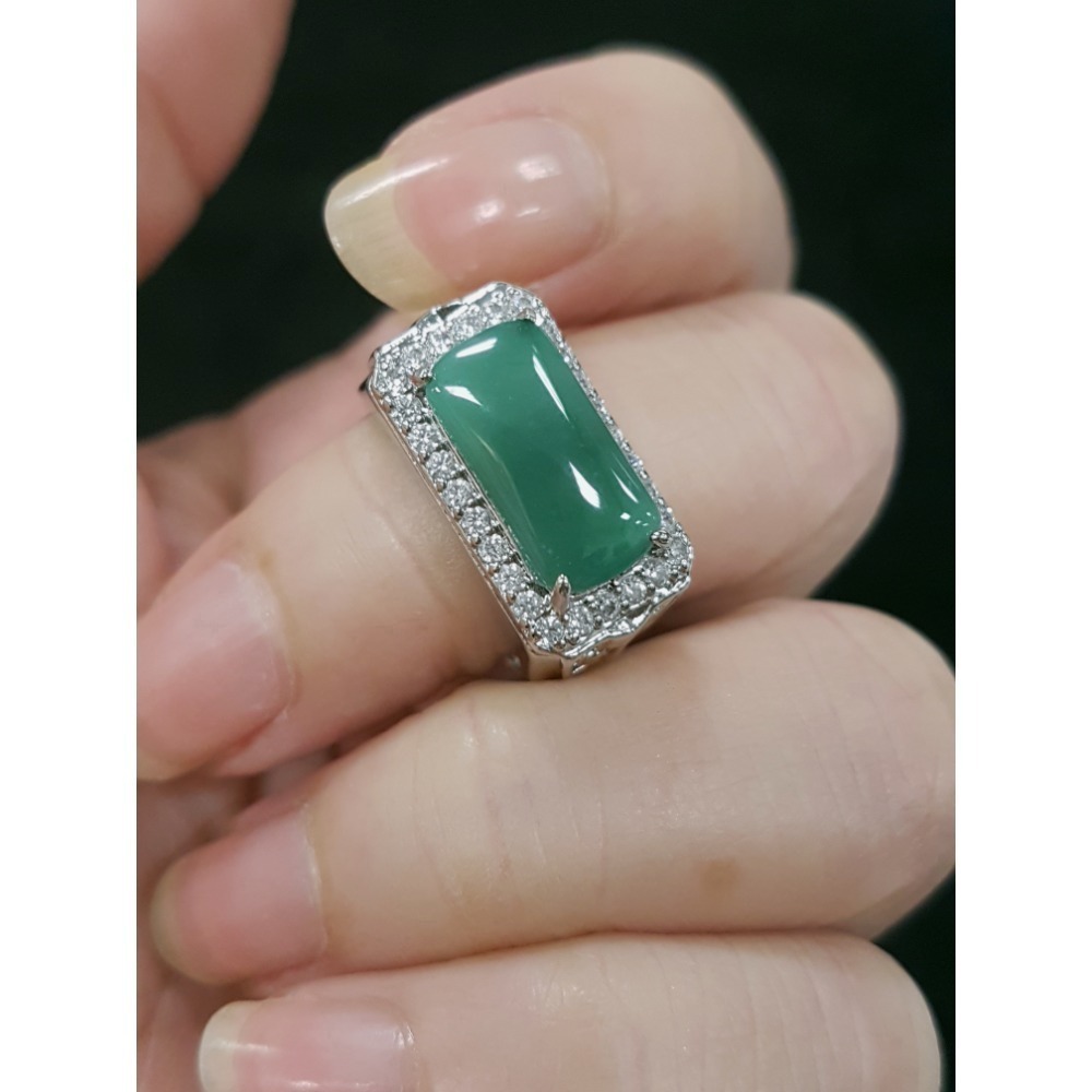 天然緬甸玉A貨翡翠瓜料方戒 馬鞍戒 戒指 戒子 玉戒-細節圖7