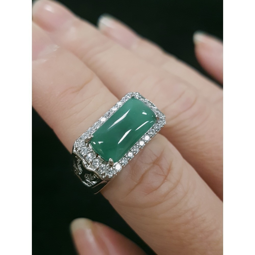 天然緬甸玉A貨翡翠瓜料方戒 馬鞍戒 戒指 戒子 玉戒-細節圖8