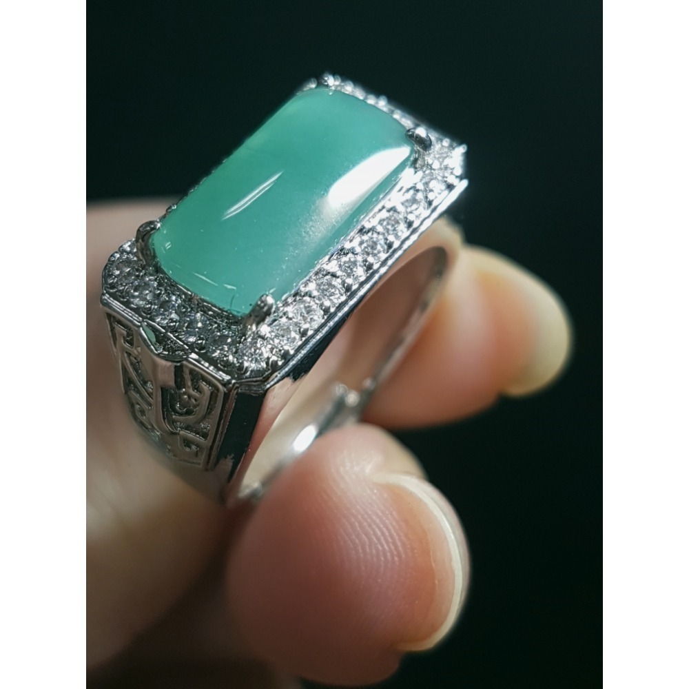 天然緬甸玉A貨翡翠瓜料方戒 馬鞍戒 戒指 戒子 玉戒-細節圖2