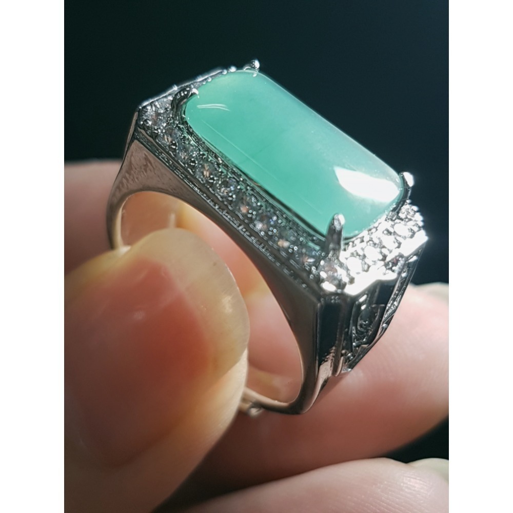 天然緬甸玉A貨翡翠瓜料方戒 馬鞍戒 戒指 戒子 玉戒-細節圖3