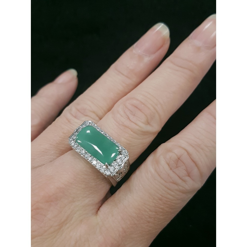 天然緬甸玉A貨翡翠瓜料方戒 馬鞍戒 戒指 戒子 玉戒-細節圖4