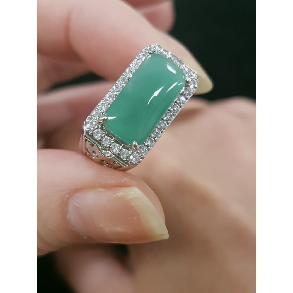 天然緬甸玉A貨翡翠瓜料方戒 馬鞍戒 戒指 戒子 玉戒-細節圖6