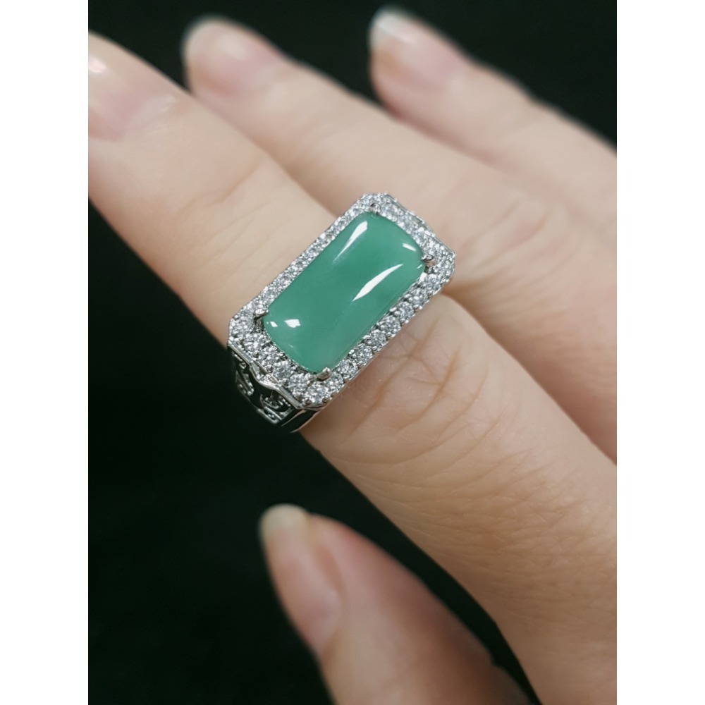 天然緬甸玉A貨翡翠瓜料方戒 馬鞍戒 戒指 戒子 玉戒-細節圖7