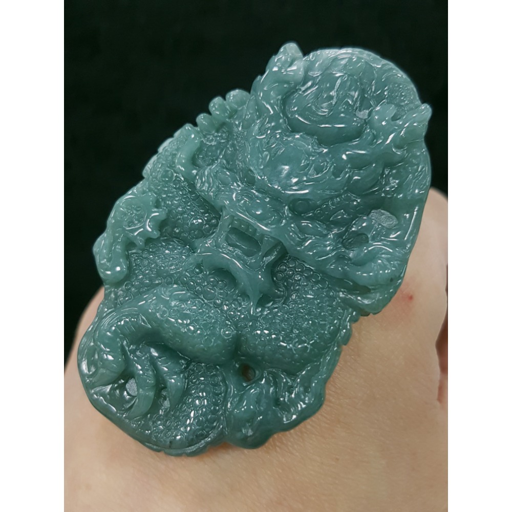 天然緬甸玉A貨翡翠 瓜料 龍牌  正面龍  龍如意  四爪龍 貔貅 掛件吊飾-細節圖2