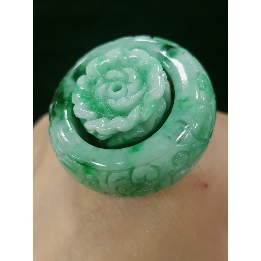 天然緬甸玉A貨翡翠玉戒 扳指 內徑18.9mm路路通 戒 戒子 戒指 指環手珠 掛墜-細節圖2