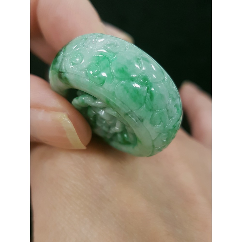 天然緬甸玉A貨翡翠玉戒 扳指 內徑18.9mm路路通 戒 戒子 戒指 指環手珠 掛墜-細節圖4