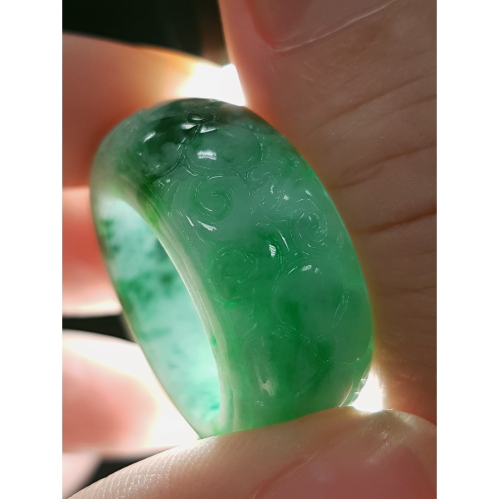 天然緬甸玉A貨翡翠玉戒 扳指 內徑18.9mm路路通 戒 戒子 戒指 指環手珠 掛墜-細節圖8