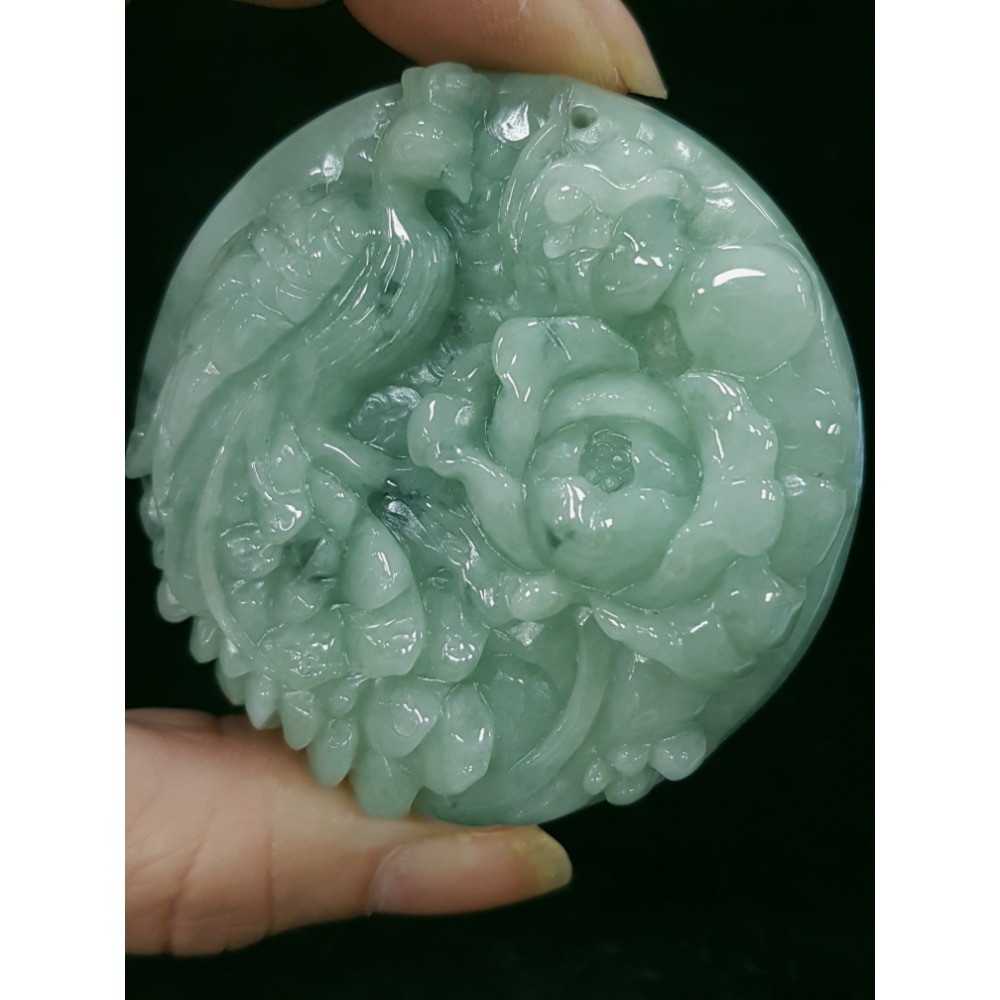 天然緬甸玉A貨翡翠鳳穿牡丹鳳凰富貴花牡丹花掛墜吊飾吊墜- 小資翡翠屋