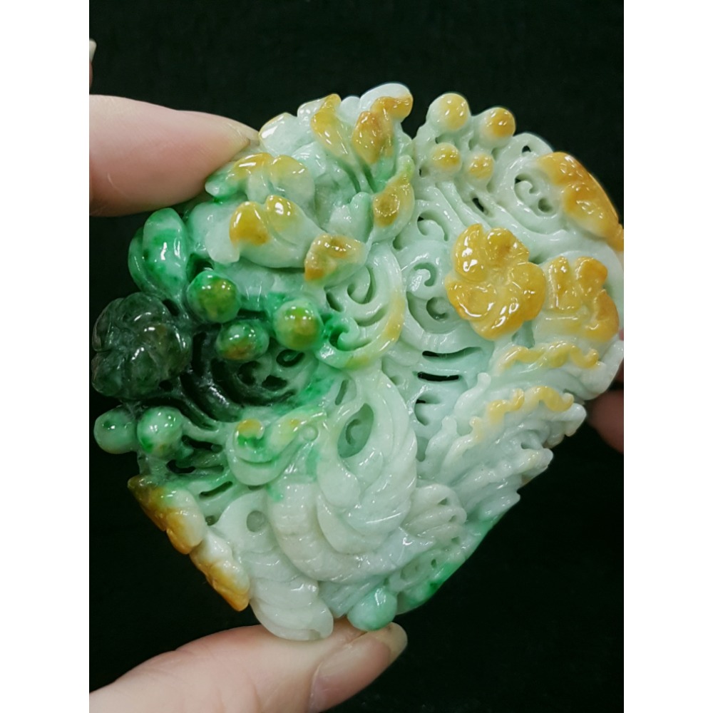 天然緬甸玉A貨翡翠鳳穿牡丹鳳凰富貴花牡丹花掛墜吊飾吊墜- 小資翡翠屋