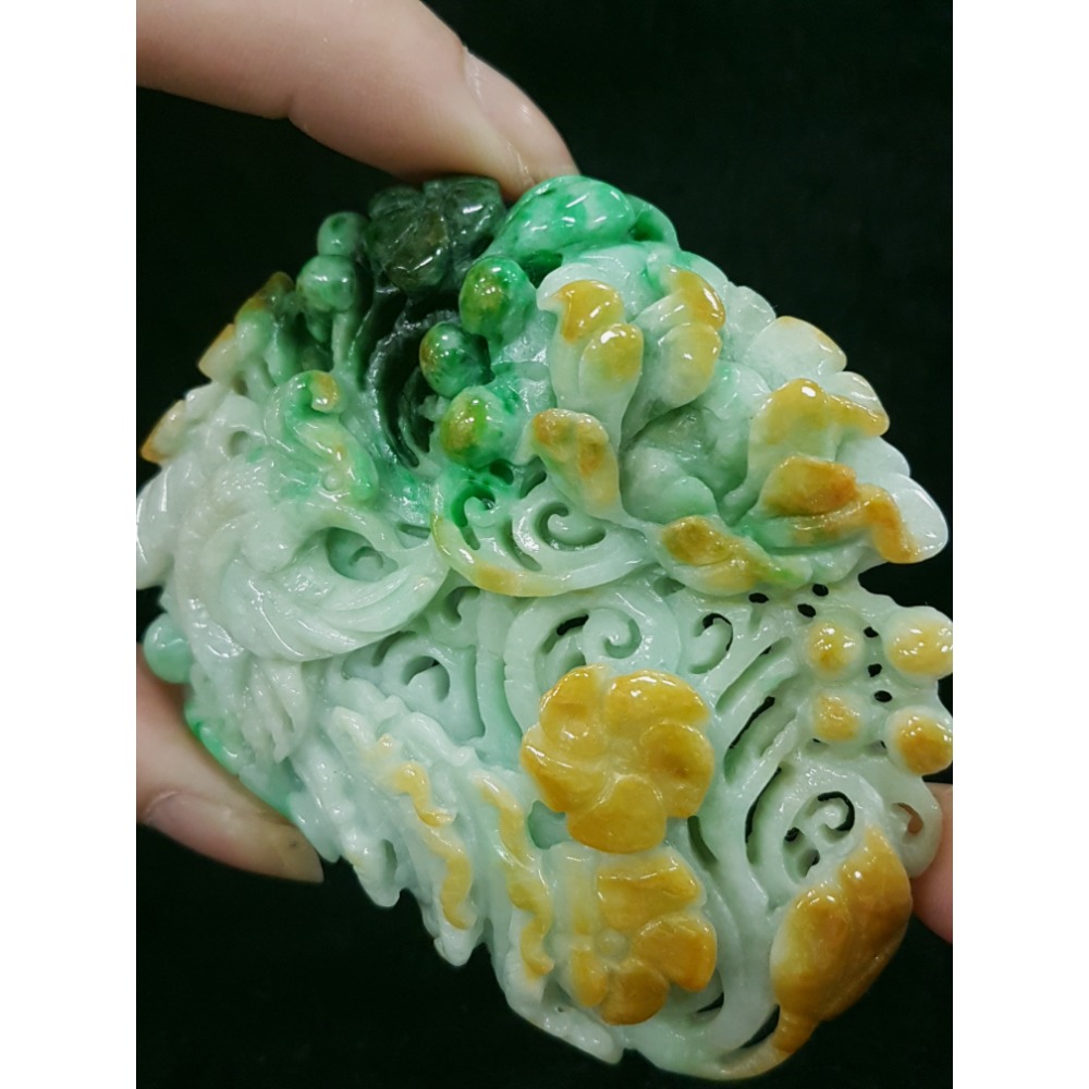 天然緬甸玉A貨翡翠鳳穿牡丹鳳凰富貴花牡丹花掛墜吊飾吊墜- 小資翡翠屋