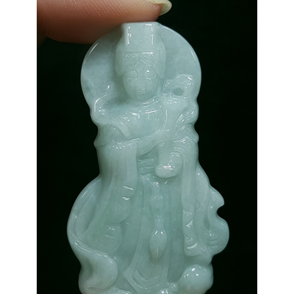 天然緬甸玉A貨翡翠 立姿媽祖 天上聖母 媽祖婆吊飾 掛飾 玉墜-細節圖5