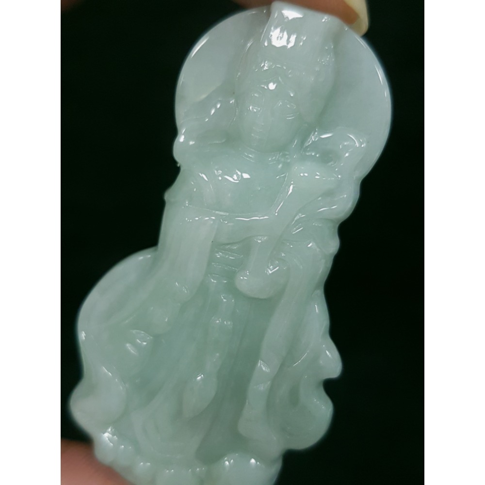 天然緬甸玉A貨翡翠 立姿媽祖 天上聖母 媽祖婆吊飾 掛飾 玉墜-細節圖9