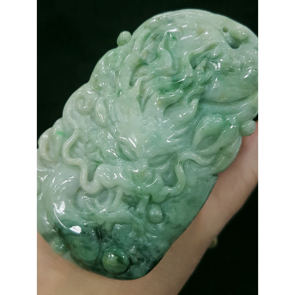 天然緬甸玉A貨翡翠  龍牌  正面龍  龍如意  四爪龍  掛件吊飾-細節圖3