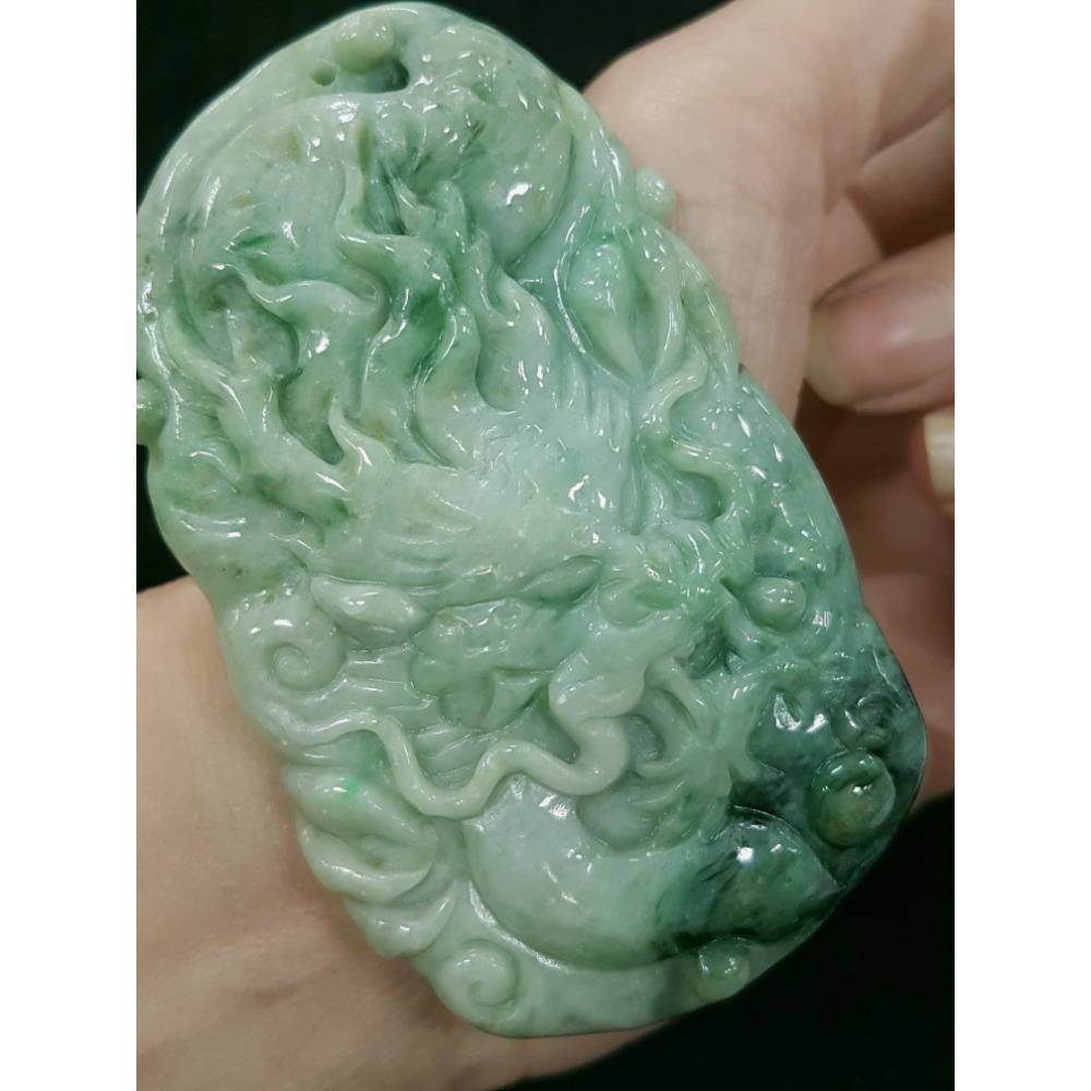 天然緬甸玉A貨翡翠  龍牌  正面龍  龍如意  四爪龍  掛件吊飾-細節圖4