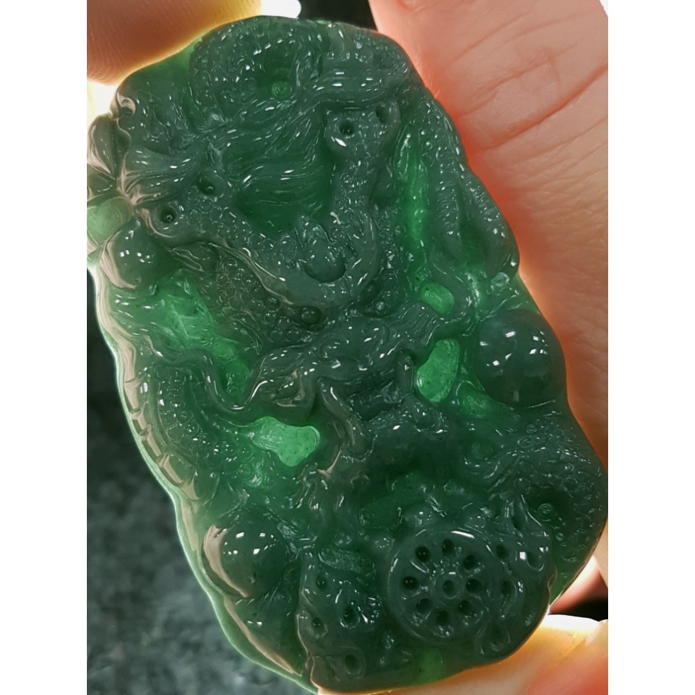 天然緬甸玉A貨翡翠瓜料  龍牌  正面龍  龍如意  四爪龍  掛件吊飾-細節圖5