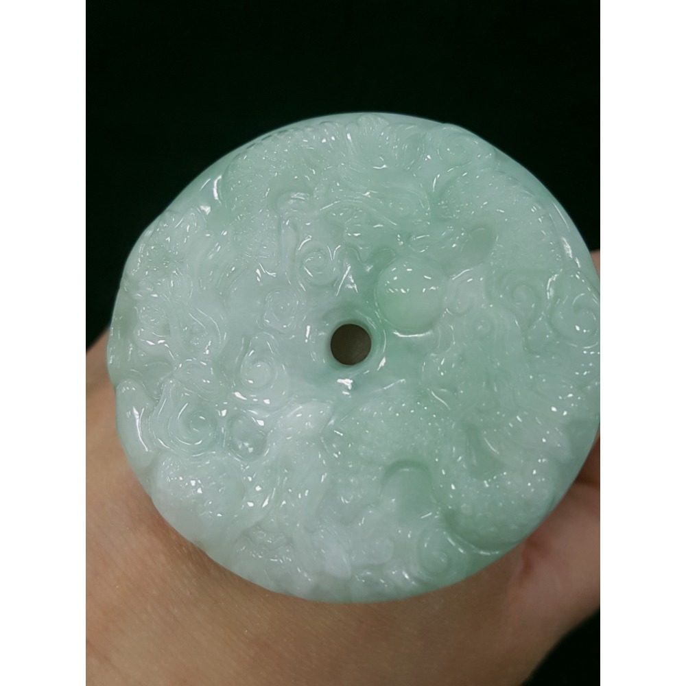 天然緬甸玉A貨翡翠 双面雕 九龍牌  正面龍  龍如意  四爪龍 貔貅 掛件吊飾-細節圖2